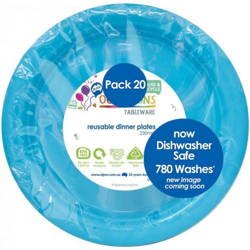 Azure Blue Plastic Dinner Plates - Pack of 20