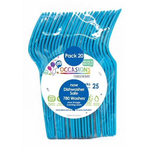 Azure Blue Plastic Forks - Pack of 20