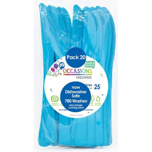 Azure Blue Plastic Knives - Pack of 20