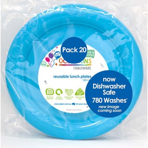 Azure Blue Plastic Lunch Plates - Pack of 20