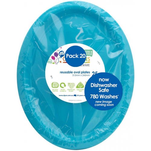 Azure Blue Plastic Oval Plates - Pack of 20