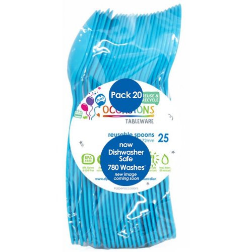 Azure Blue Plastic Spoons - Pack of 20