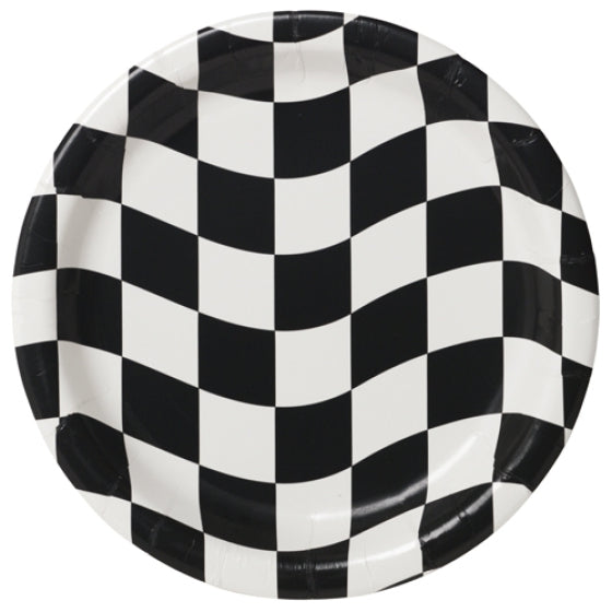 BLACK & WHITE CHECK DINNER PLATES PAPER 22CM