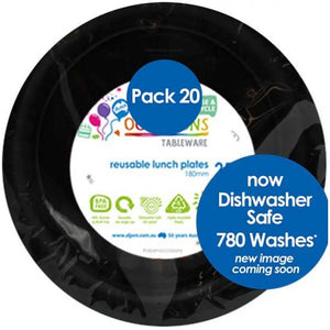 Black Plastic Lunch Plates - Pack of 20