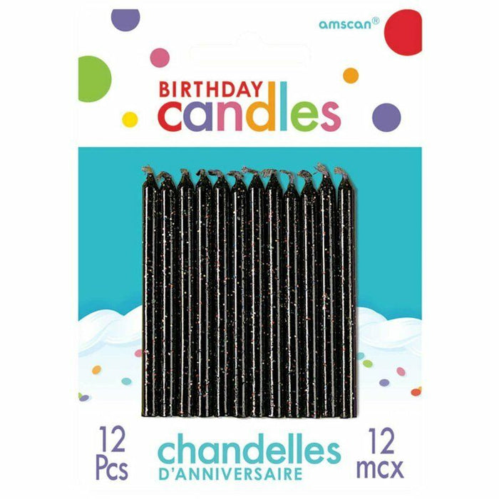 Glitter Black Birthday Candles 12pk