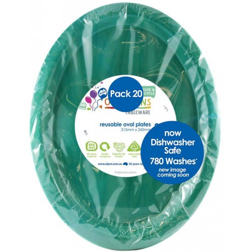 Green Plastic Oval Plates - Pack of 20