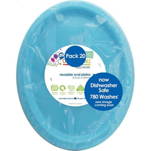 Light Blue Plastic Oval Plates - Pack of 20