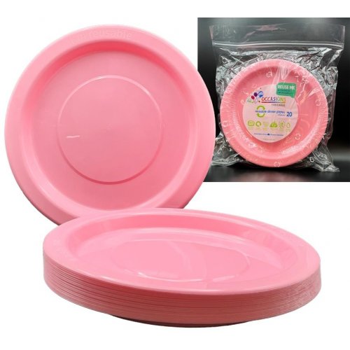 Light Pink Plastic Dinner Plates - Pack of 20