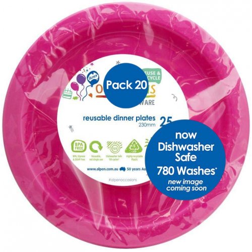 Magenta Pink Plastic Dinner Plates - Pack of 20