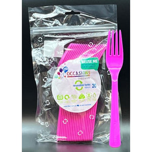 Magenta Pink Plastic Forks - Pack of 20