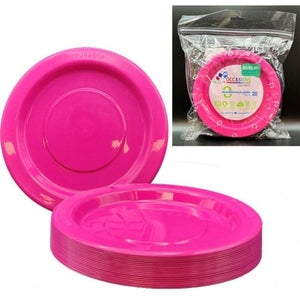 Magenta Pink Plastic Lunch Plates - Pack of 20