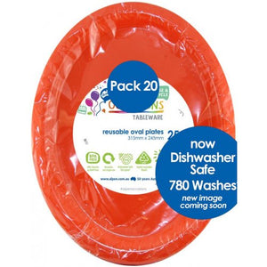 Orange Plastic Oval Plates - Pack of 20