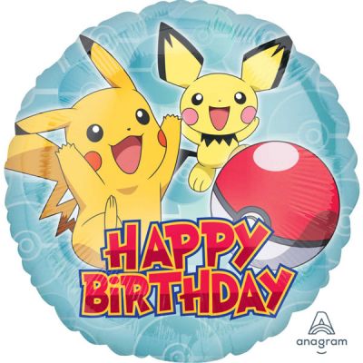 45cm Pokemon Happy Birthday Round Foil Balloon UNINFLATED