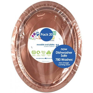 Rose Gold Plastic Oval Plates - Pack of 20