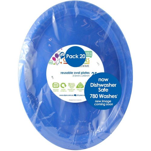 Royal Blue Plastic Oval Plates - Pack of 20