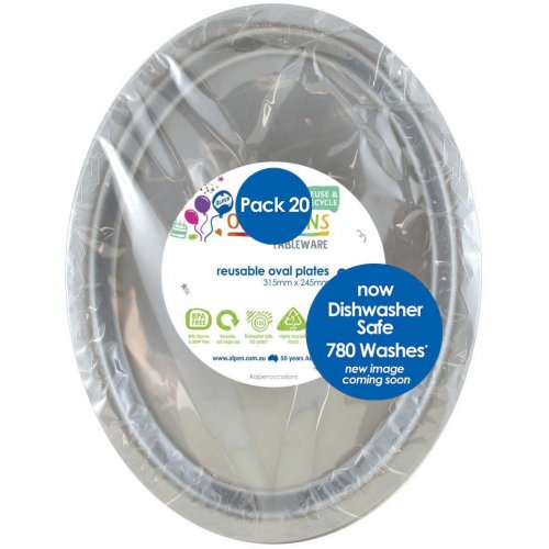 Silver Plastic Oval Plates - Pack of 20