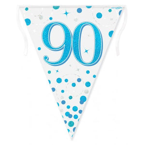 Sparkling Fizz Blue 90th Birthday Flag Banner