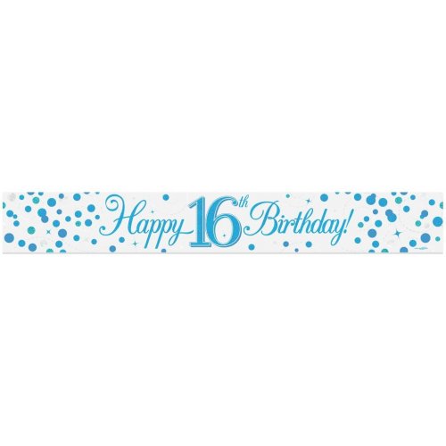 Sparkling Fizz Blue 16th Happy Birthday Foil Banner