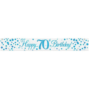 Sparkling Fizz Blue 70th Happy Birthday Foil Banner