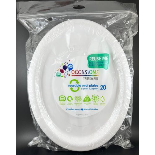 White Plastic Oval Plates - Pack of 20