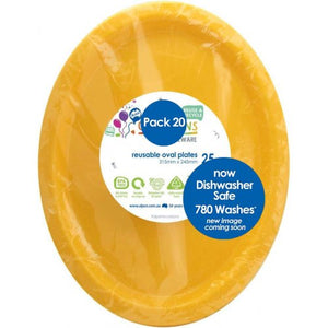 Yellow Plastic Oval Plates - Pack of 20