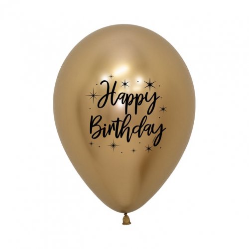 11 Inch Printed Happy Birthday Radiant Reflex Gold Sempertex Latex Balloon UNINFLATED