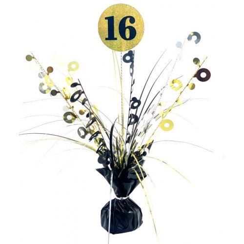 16th Birthday Black Gold Centrepiece Spray