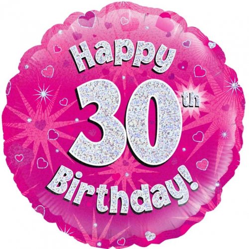 45cm Age 30 Pink Holographic Birthday Round Foil Balloon UNINFLATED