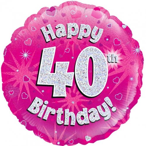 45cm Age 40 Pink Holographic Birthday Round Foil Balloon UNINFLATED