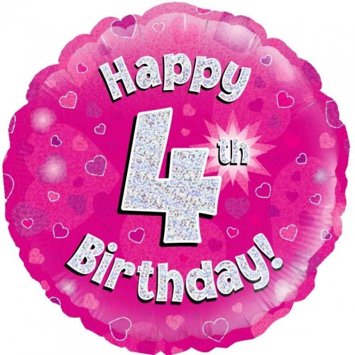 45cm Age 4 Pink Holographic Birthday Round Foil Balloon UNINFLATED