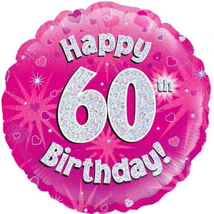 45cm Age 60 Pink Holographic Birthday Round Foil Balloon UNINFLATED