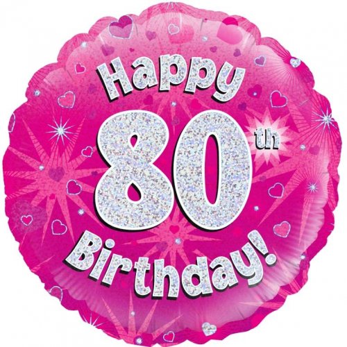 45cm Age 80 Pink Holographic Birthday Round Foil Balloon UNINFLATED