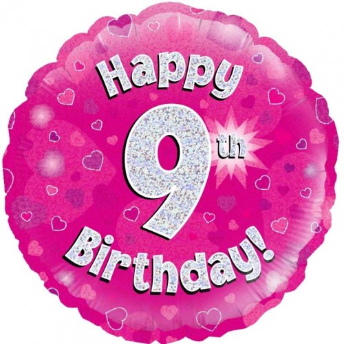 45cm Age 9 Pink Holographic Birthday Round Foil Balloon UNINFLATED