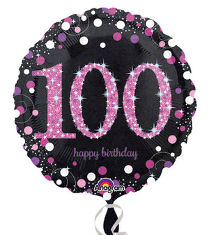 45cm Pink Celebration 100th Happy Birthday Round Foil Balloon UNINFLATED