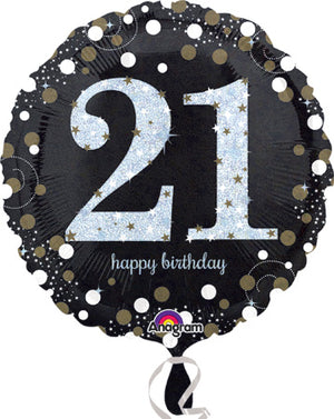 45cm Sparkling Celebration 21st Happy Birthday Round Foil Balloon UNINFLATED