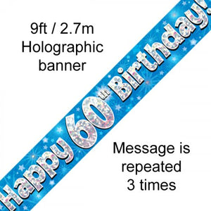 Blue Holographic 60th Happy Birthday Foil Banner