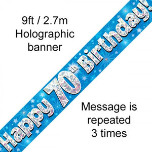 Blue Holographic 70th Happy Birthday Foil Banner