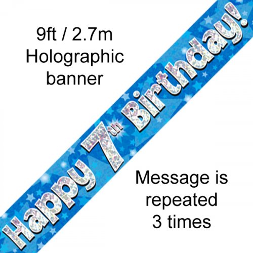 Blue Holographic 7th Happy Birthday Foil Banner