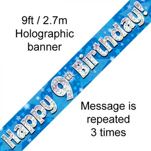 Blue Holographic 9th Happy Birthday Foil Banner