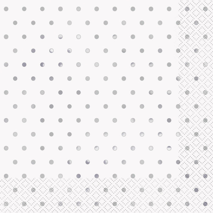 Foil Stamped Mini Dots Silver Luncheon Napkins - Pack of 16