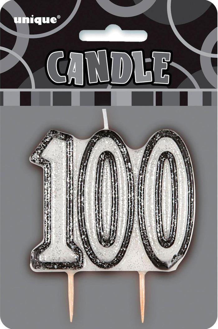 Black Glitz Birthday Candle Number #100