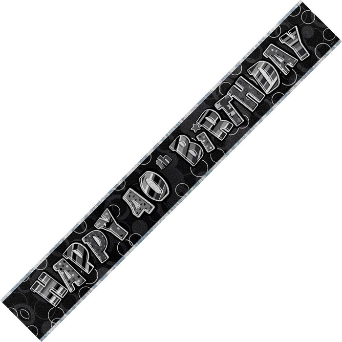 Glitz Black And Silver 40th Happy Birthday Foil Banner