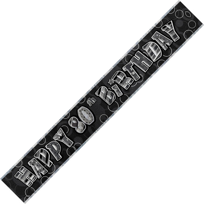 Glitz Black And Silver 80th Happy Birthday Foil Banner