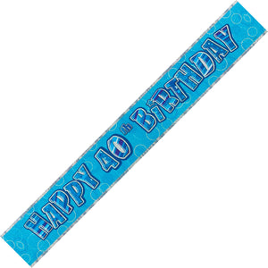 Glitz Blue 40th Happy Birthday Foil Banner