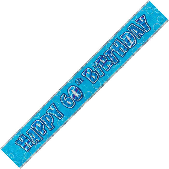 Glitz Blue 60th Happy Birthday Foil Banner