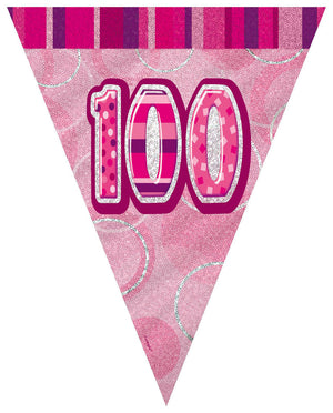 Glitz Pink 100th Happy Birthday Flag Banner