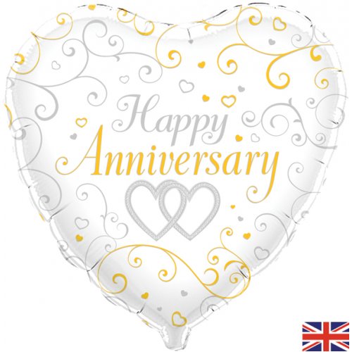 Happy Anniversary Linked Heart Foil Balloon UNINFLATED