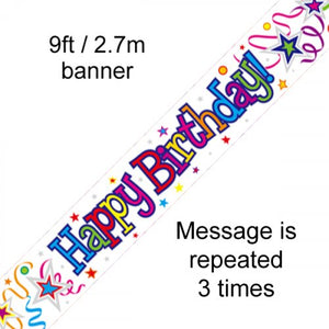 Happy Birthday Ribbons & Stars Foil Banner