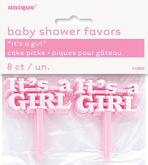 It's A Girl Cake Picks Pink Party Favors