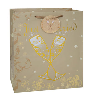 Just Married Gold - Glossy - Foil Accents Gift Bag